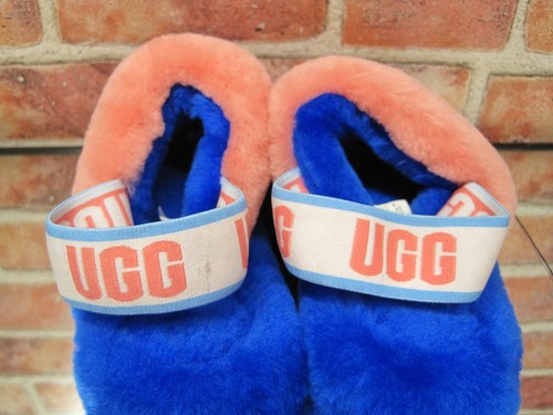 UGG Women's Fluff Yeah Slide Sz 6 Blue White Peach Fur - Picture 7 of 7