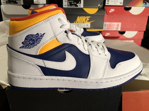 10.5 Men Air Jordan 1 Mid White/Royal 