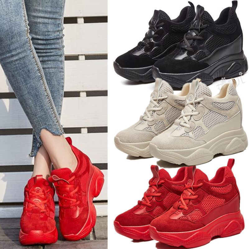 Scarpe da Ginnastica in Pelle Donna Plateau Zeppa Tacco Alto Sport Stivaletti scarpe da ginnastica Scarpe da Ginnastica in Pelle Donna Plateau Zeppa Tacco Alto Sport Stivaletti scarpe da ginnastica