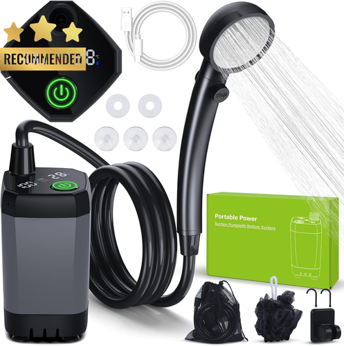 Portable Camping Shower 6000mAh Rechargeable Pump with Shower Head LED Display - Picture 12 of 12