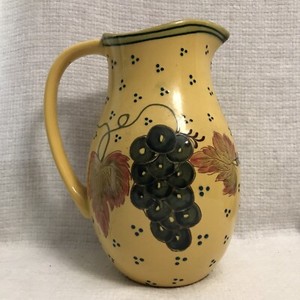 Vintage Blue Ridge Designs Inc Yellow Ceramic Pottery Pitcher Grapes Leaves Ebay