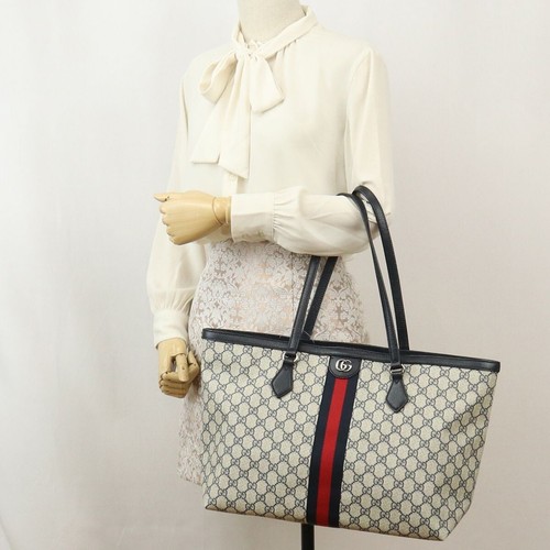 GUCCI 631685 525040 Navy Tote Bag One Shoulder Bag GG Medium PVC - Picture 15 of 23