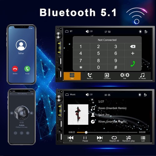 Double Din Car Stereo with Apple Carplay, 7 Inch Car FM Radio with Bluetooth - Picture 5 of 6