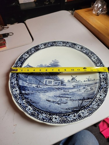 ANTIQUE LARGE DELFTS DELFT CHARGER BY BOCH BELGIUM BLUE WINDMILL HOLLAND - 15.5" - Picture 2 of 5