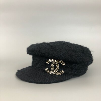 Rare Chanel CC Logo Black Blue Wool Tweed Runway Baseball  display picture 3
