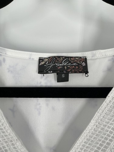 J GLEE maxi abito S manica corta a strati bianco con fiori blu foderato prateria boho - Foto 13 di 15