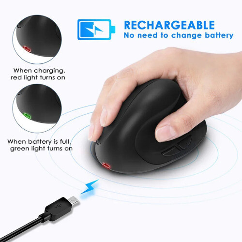Wiederaufladbare vertikale Mäuse ergonomische kabellose Maus 2.4G USB Empfänger 1600 - Bild 3 von 16