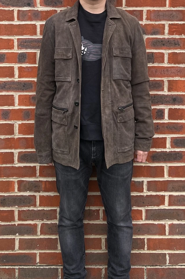 AllSaints Mens CIVIL Suede Military Jacket MEDIUM Brown Biker All Saints Leather - Image 4 of 4