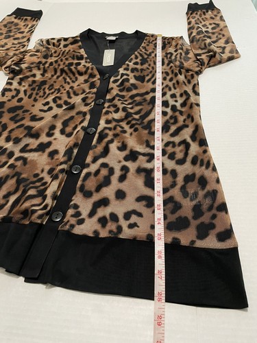 CHICO'S Women’s Animal-Print Mesh CardiganKnit Top Neutral Leopard Pattern - Picture 9 of 12