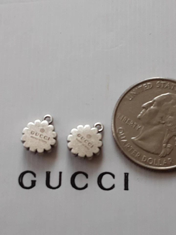 100% Gucci 2 pieces silver vintage zipper pull metal flowers & stamped - Image 4 of 4