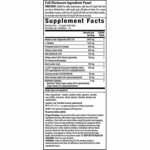 Irwin Naturals Testosterone UP RED with Nitirc Oxide Boosters 60 Soft-Gels - Picture 2 of 2