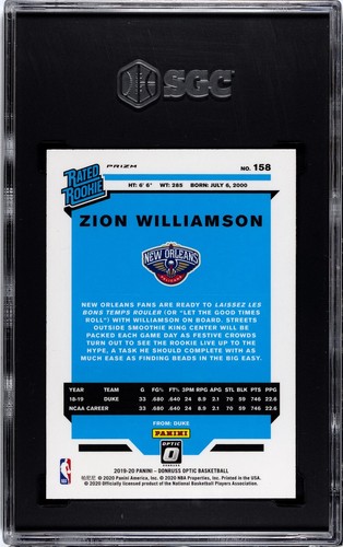2019-20 Donruss Optic Zion Williamson Pink Hyper Prizm Rated Rookie #158 SGC 9.5 - Picture 2 of 2