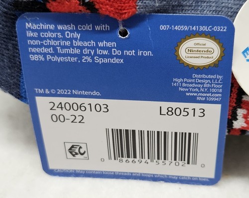 Super Mario Boys' 8 Pack No-Show Socks Size S (Shoe Size 4.5-8.5)/New - Picture 6 of 7
