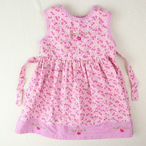 Blueberi Boulevard Pink Dress Girls Size 5T Floral Gingham Plaid Embroidered Tie - Picture 9 of 9