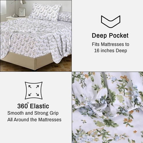 Soft & Breathable Twin XL Floral Sheet Set - 100% Cotton with Deep Pockets - Picture 8 of 10