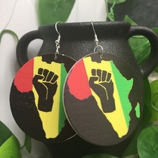 2 Silver-tone Earring Set Boho Retro Wood Dangle Juneteenth African New A669