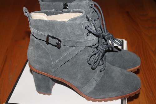 WHITE HOUSE BLACK MARKET Womens ASPHALT Grey Suede COMBAT Boots BOOTIES US 9.5 - Picture 4 of 12