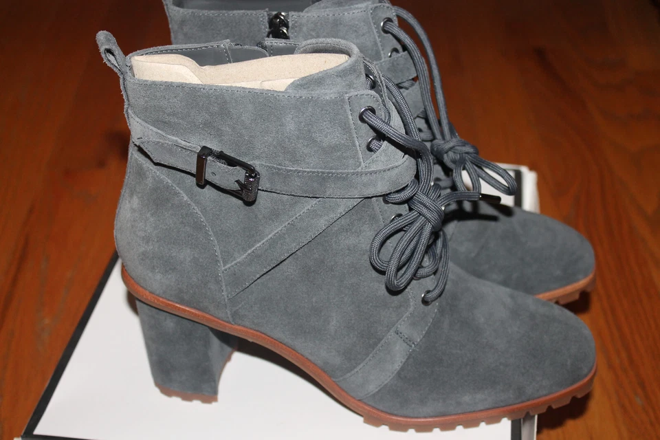WHITE HOUSE BLACK MARKET Womens ASPHALT Grey Suede COMBAT Boots BOOTIES  US 9.5 - Image 4 of 4