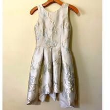 Zoe Ltd Girls Dress Chrissy Ivory Gold Metallic Floral Jacquard High-Low Size 14
