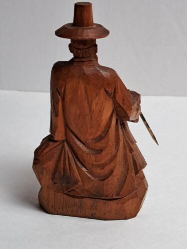 Vintage handgeschnitzte Teak Holz sitzender asiatischer Mann Statue Figur 70er Jahre Büste. - Bild 6 von 8