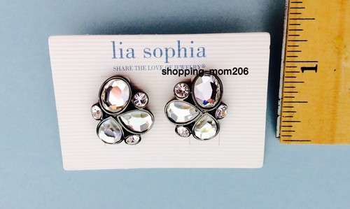 Lia Sophia "Icon" Matte Gold / Hematite Tone w/Cut Crystals Stud Earrings - Picture 7 of 8