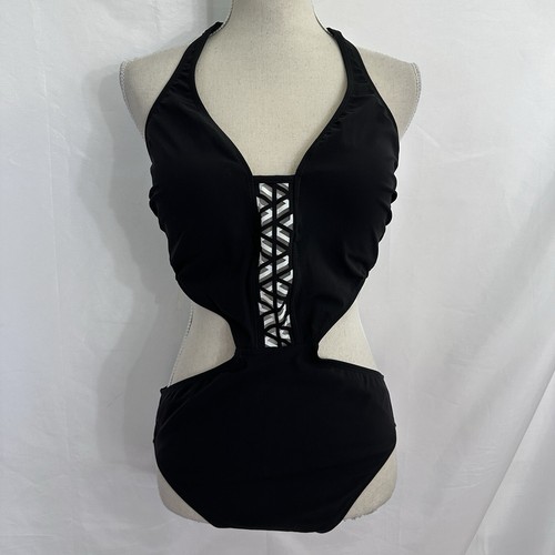 NUEVO Traje de baño Profile by Gottex negro recortado de una pieza talla 12 para mujer - Imagen 2 de 8