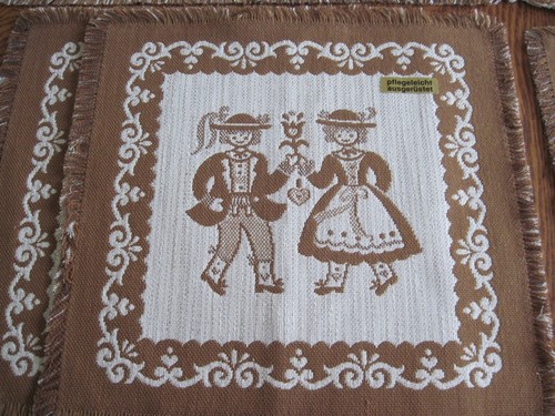 Vintage Set of 4 Austrian Square Placemats Folk Art Brown Weave NOS - Picture 2 of 8