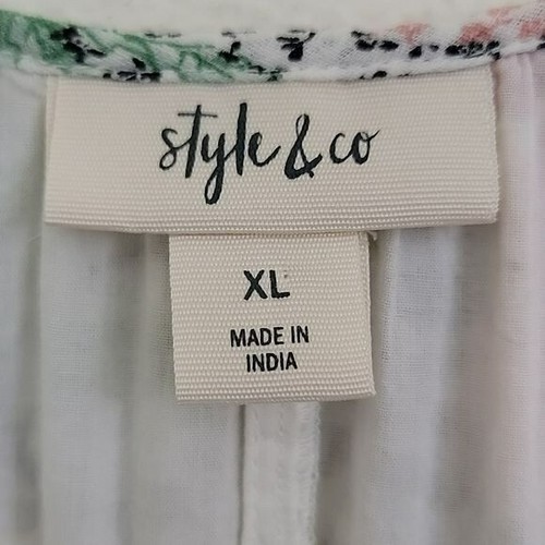 Style & Co White, Orange & Green Floral Peasant Top XL - Picture 7 of 16