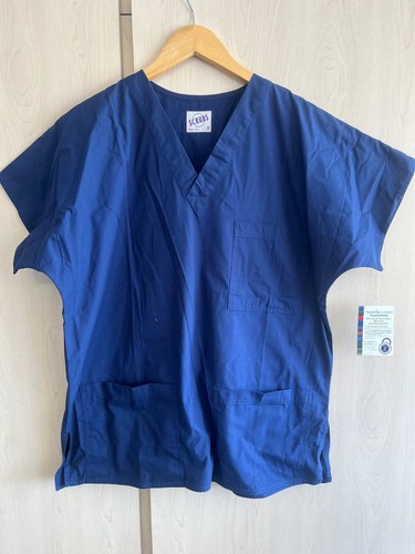 NEW S.C.R.U.B.S. Scrub Top Size Unisex Medium Blue Classic V-Neck Medical Shirt