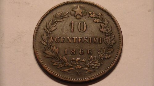 1866 10 CENTESIMI ANTIQUE BRONZE COIN ITALY ITALIAN VITTORIO EMANUELE II KM 11.4 - Picture 5 of 15