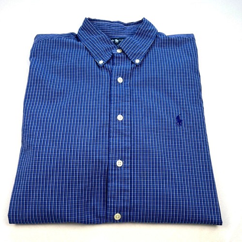Ralph Lauren Mens Shirt Button-Down Short Sleeve Large Blake Blue White Checker