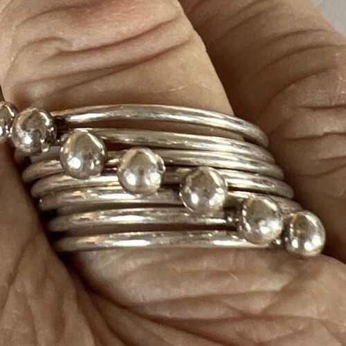 Anillo conectado con diseño de bola de plata de ley 925 talla 12 - Imagen 10 de 10