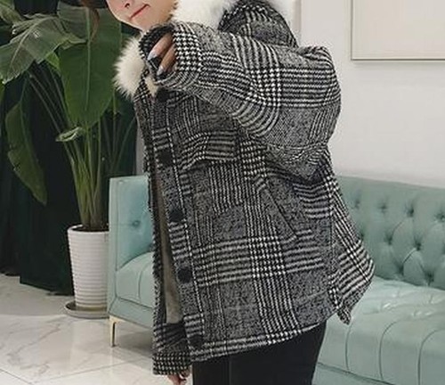 American Coat Jacket Single Short Blend Women Breasted Hooded Sheep Uld Fur qCnTw1qg