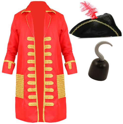 MENS PIRATE CAPTAIN WITH HOOK COSTUME FANCY DRESS ADULT WORLD BOOK DAY TEACHER - Picture 2 of 4