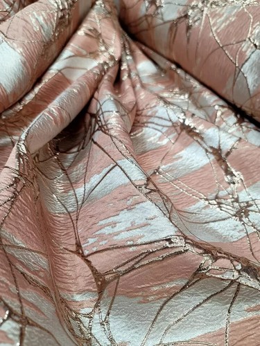 "Rose Gold Metallic Brocade Fabric - 57" Wide, Beige Coral Art Deco - Sold by th - Picture 2 of 15