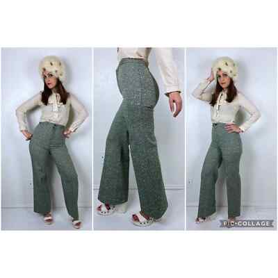 vintage 70s Green TWEED SPECKLED TROUSERS 26 wide leg