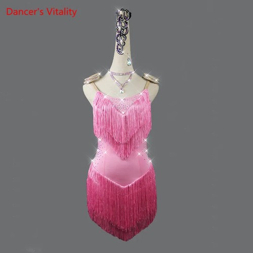 Vestido de baile latino honda flecos falda ropa adulto niño ropa de rendimiento - Imagen 11 de 35
