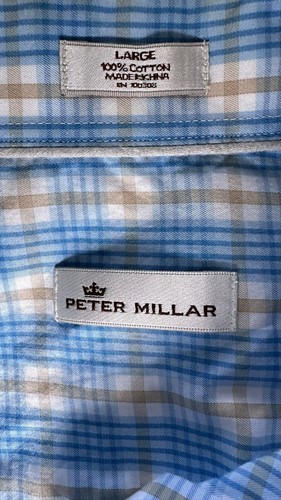 Peter Millar Men’s Sz L Long Sleeve Plaid Shirt Spread Collar - Picture 6 of 7