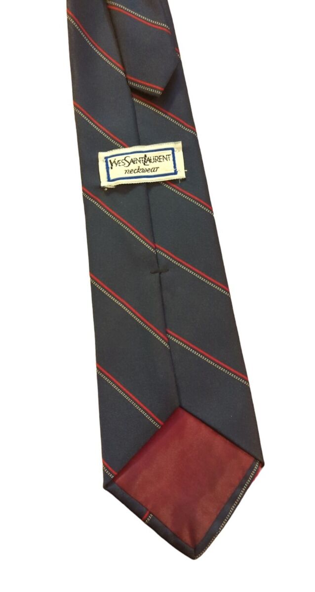 【関税&送料込み】Saint Laurent Tie Yves Saint Laurent YSL Navy Tie Red And White Stripes Preppy