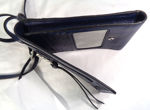 Brighton Crossbody Phone Purse Bag Interlok Navy Blue Leather Black Accents - Picture 8 of 13
