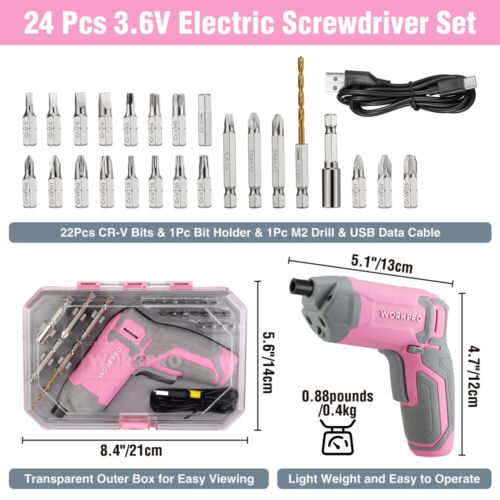 WORKPRO Juego de Destornilladores Inalámbricos 3.6V Destornillador Excéntrico Recargable 24 Bits - Imagen 2 de 9