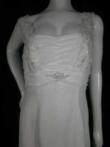 Moonlight Wedding Dress Ivory Gown 14 Chiffon Low V Back Beaded Column Ruffle - Picture 2 of 11