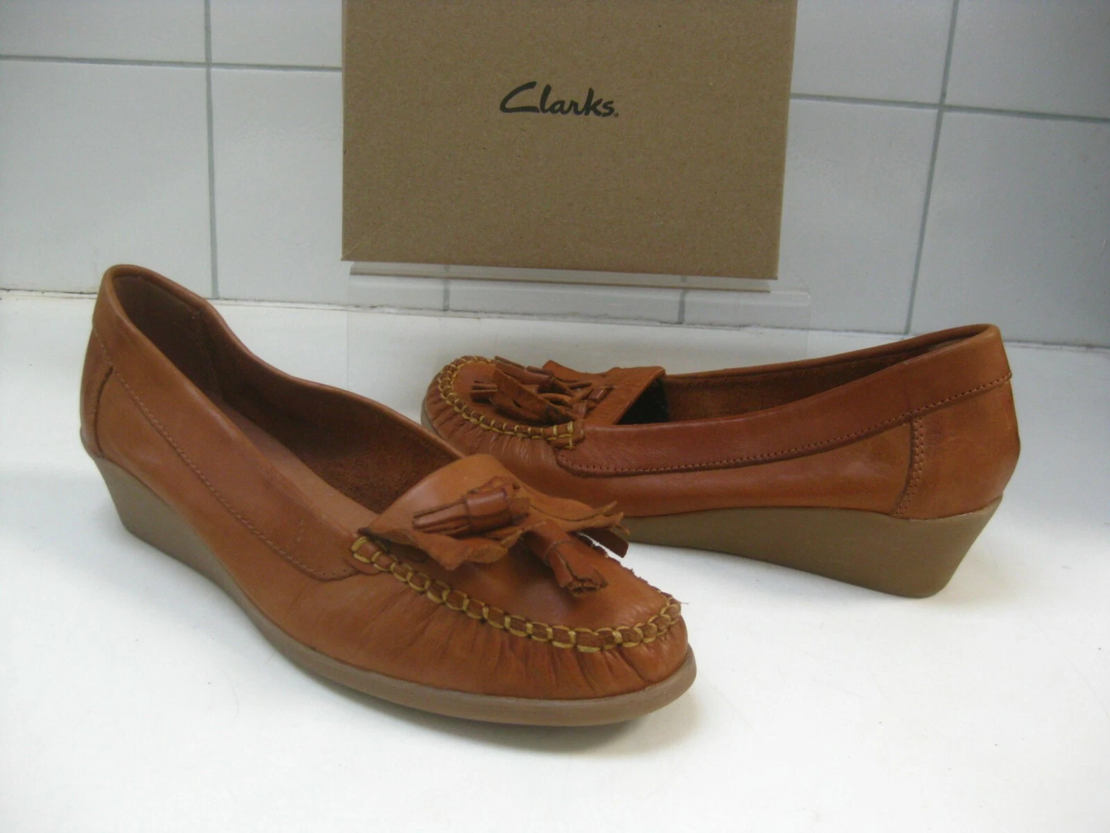 CLARKS 6 39 5 MOCASSINI MOCASSINI SCARPE nappa zeppa bassa comfort pelle marrone
