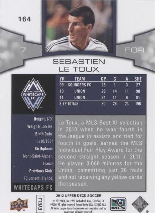 2012 Upper Deck MLS Sebastien Le Toux #164