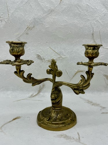 Pair Antique Style Italian Baroque Gilt Brass Candelabras Heavy W/ Gold Candles - Picture 16 of 24