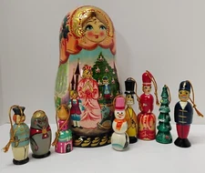 Russian Matryoshka Nutcracker Nesting Doll Hanging Ornaments Folk Art Christmas 