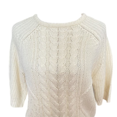 Poof Excellence Cream Beige Chunky Cable Knit Crop Pullover Sweater Mock Neck L - Picture 3 of 6