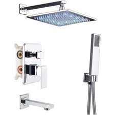 LED 8" Bathroom Shower Combo Set Tub Spout Luxury Rainfall Mixer Tap Chrome