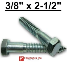 (Choose Qty) 3/8" x 2-1/2" Zinc Plated Hex Head Lag Bolt Screws A307