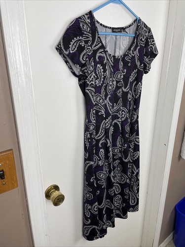 Notations Petite Dress Women’s Size PS Paisley Purple Black White Fit & Flare - Bild 3 von 7